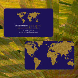 Moderne Imitats Gold World Map Blue Travel Agent Visitenkarte