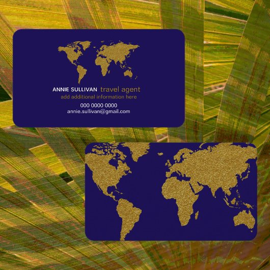 Moderne Imitats Gold World Map Blue Travel Agent Visitenkarte