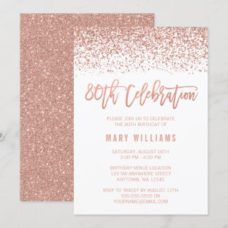Moderne Imitats Rose Gold Glitzer 80. Geburtstag Einladung