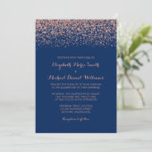 Moderne Imitats Rose Gold Navy Blue Glitzer Hochze Einladung (Stehend Vorderseite)