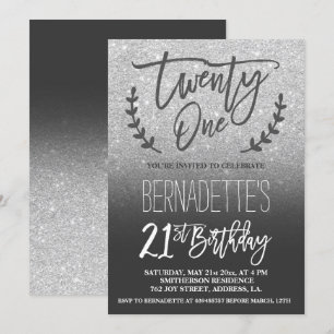 Moderne Imitats Silber Glitzer Drehbuch 21. Geburt Einladung