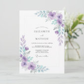 Moderne Immergrün-Violette-Blatt-Hochzeit Einladung (Stehend Vorderseite)