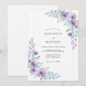 Moderne Immergrün-Violette-Blatt-Hochzeit Einladung (Vorne/Hinten)