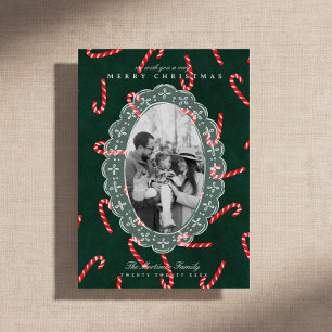 Moderne Immergrüne Candy Cane Familienfoto Weihnac Feiertagskarte