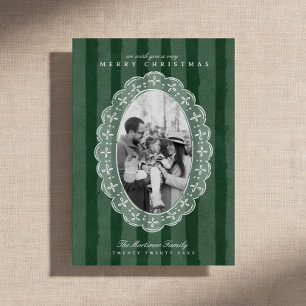Moderne Immergrüne gestreifte Familienfoto-Weihnac Feiertagskarte