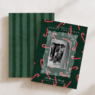 Moderne Immergrüne Weihnachtsmann-Familienfoto-Wei Feiertagskarte