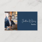 Moderne Immobilie real Anwesen Agent Foto blau Visitenkarte (Vorderseite)