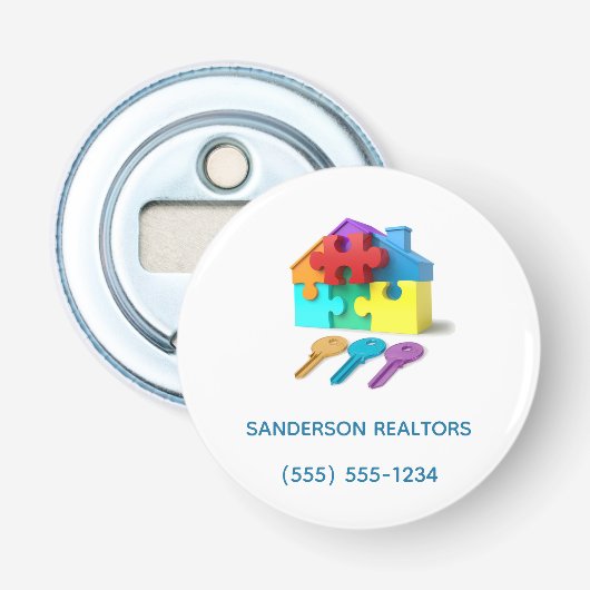 Moderne Immobilienbranche - Werbung für Real Anwes Flaschenöffner (Vorderseite)