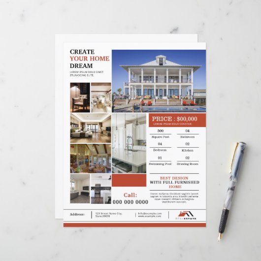 Moderne Immobilienflyer-Vorlage (Vorderseite/Rückseite Beispiel)