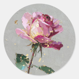Moderne impressionistische Goldblatt-Rosa-Ölfarbe Runder Aufkleber