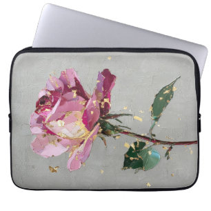 Moderne impressionistische Goldblatt-Rosa-Rosenölf Laptopschutzhülle