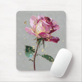 Moderne impressionistische Goldblatt-Rosa-Rosenölf Mousepad (Mit Mouse)