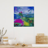 Moderne Impressionistische Weide am Meer Poster (Küche)