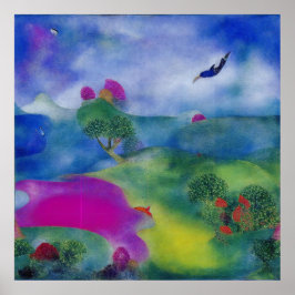 Moderne Impressionistische Weide am Meer Poster