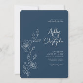 Moderne Indigo Blue Foliage Kontur Hochzeit Einladung (Vorderseite)