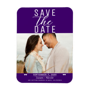 Moderne Indigo-Purple Save-the-Date-Hochzeitsfotos Magnet