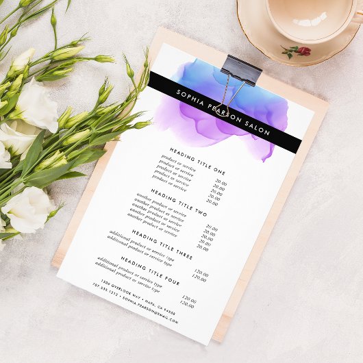 Moderne Indigo Watercolor Preise & Dienstleistunge Flyer