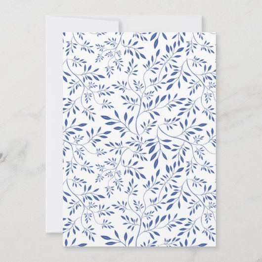 Moderne indigoblaue Blätter Hochzeit Probe Dinner Einladung (Rückseite)