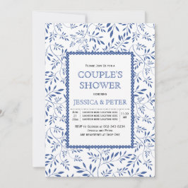 Moderne indigoblaue Blätter Hochzeitspaare Dusche Einladung
