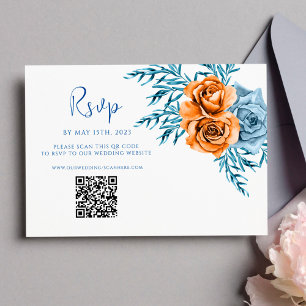 Moderne Indigorust QR Code Blumenhochzeit RSVP Karte