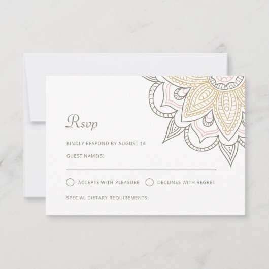Moderne indische Elegant Mehndi Hindu Wedding RSVP Karte (Vorderseite)