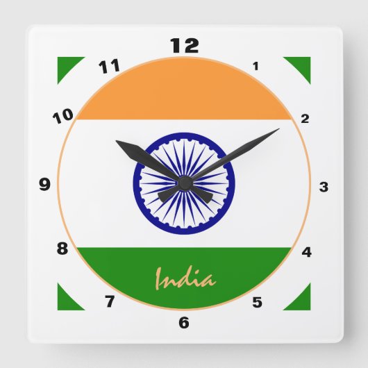 Moderne indische Flagge, patriotische indische Zuh Quadratische Wanduhr (Vorderseite)