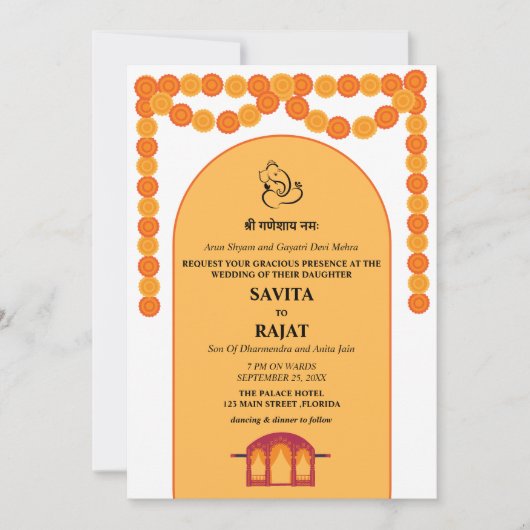 Moderne indische Hochzeitseinladung Einladung (Vorderseite)