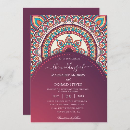 moderne indische Hochzeitseinladung Einladung (Vorne/Hinten)