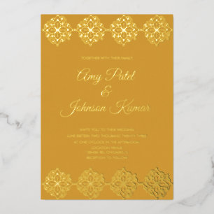 Moderne indische Mandala-Rahmen Hochzeit gepresst  Folieneinladung