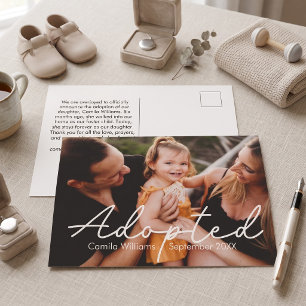 Moderne individuelle Adoptionsankündigung für Kind Postkarte