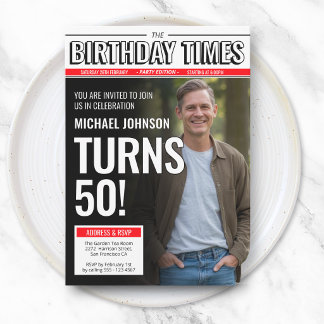 Moderne individuelle Foto-Zeitungsausgabe zum 50. Einladung