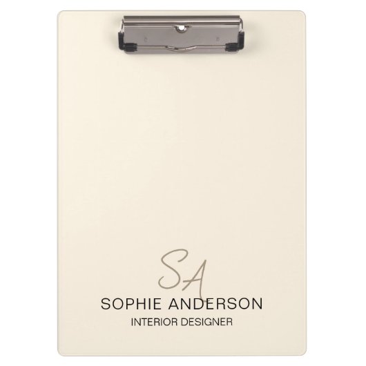 Moderne individuelle Monogramm-Creme Geschäft Klemmbrett (Vorderseite)