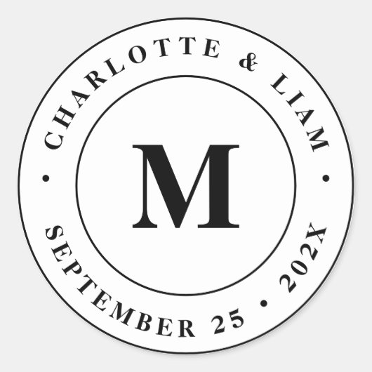 Moderne Individuelle Name Date Monogram Wedding Runder Aufkleber (Vorderseite)