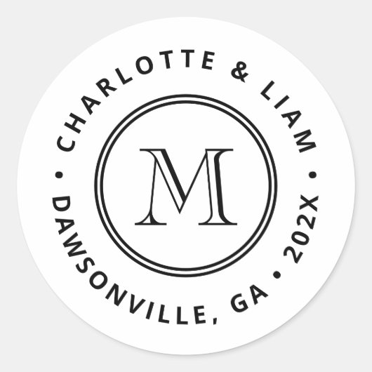 Moderne Individuelle Name Date Monogram Wedding Runder Aufkleber (Vorderseite)