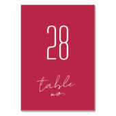 Moderne Individuelle Name Red Magenta Wedding Tischnummer (Vorderseite)