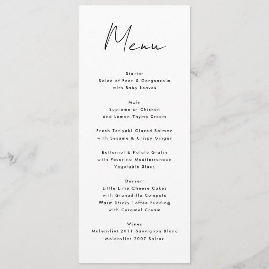 Moderne Individuelle Name Schwarz-weiße Veranstalt Menükarte (Vorderseite)