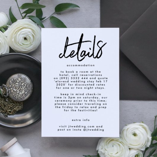 Moderne Individuelle Namen Schwarz-weiße Hochzeit Begleitkarte