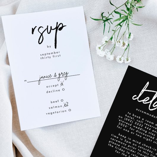 Moderne Individuelle Namen Schwarz-weiße Hochzeit RSVP Karte