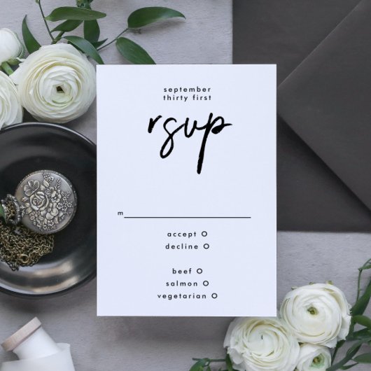 Moderne Individuelle Namen Schwarz-weiße Hochzeit RSVP Karte