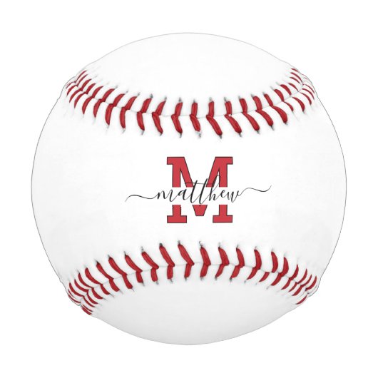 Moderne individuelle rote und schwarze Monogramm-M Baseball (Vorderseite)
