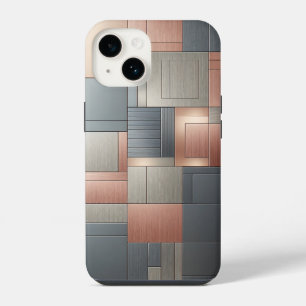 Moderne industrielle metallische Blockmuster-Kupfe iPhone 14 Hülle