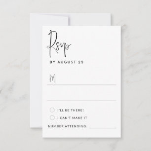 Moderne informelle schwarze weiße Schrift Hochzeit RSVP Karte