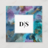 Moderne Initiale Grenze Blaue Wasserfarbe Abstract Quadratische Visitenkarte (Vorderseite)