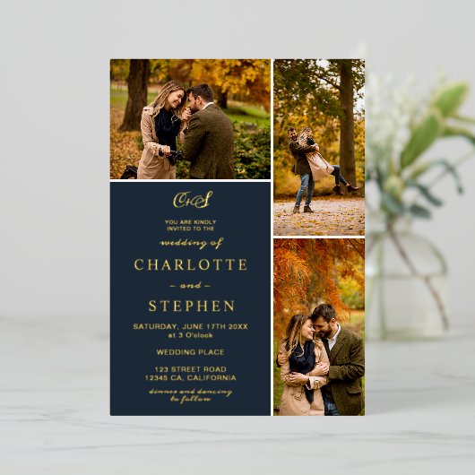 Moderne Initialen 4 Fotos Gitter Hochseeflotte Gol Folieneinladung (Stehend vorne)