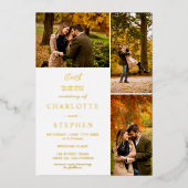 Moderne Initialen 4 Fotos Gitter Hochzeit Gold Folieneinladung (Vorderseite)