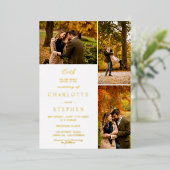 Moderne Initialen 4 Fotos Gitter Hochzeit Gold Folieneinladung (Stehend vorne)