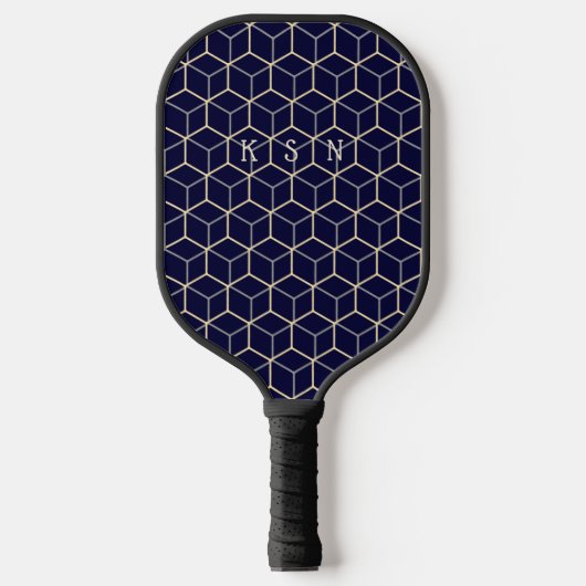 Moderne Initialen Cool Abstraktes Muster Navy Blue Pickleball Schläger (Vorderseite)