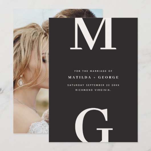 Moderne Initialen Grafik Typografie Foto Hochzeit Save The Date (Vorne/Hinten)