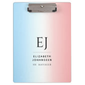 Moderne Initialen Monogram Blue Pink White Gradien Klemmbrett (Vorderseite)