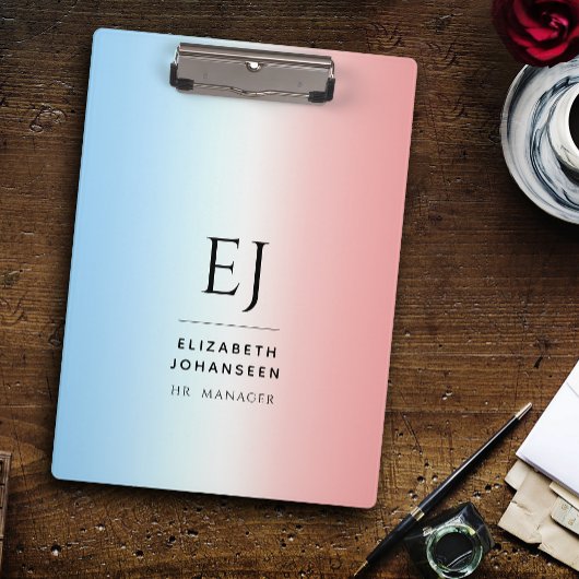 Moderne Initialen Monogram Blue Pink White Gradien Klemmbrett